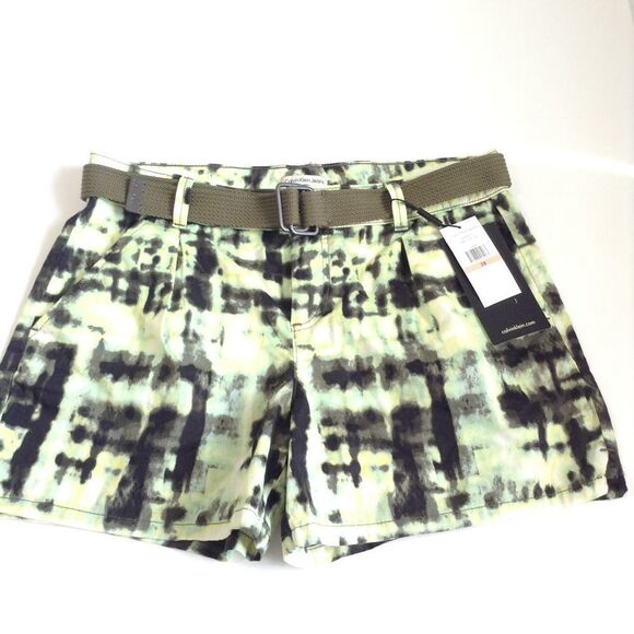 Calvin Klein Ink Spot Belt Shorts NWT Size 28 - Picture 1 of 5
